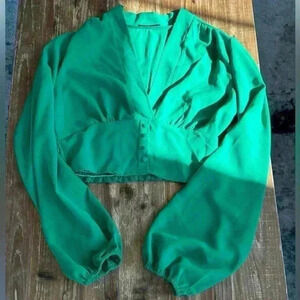 Shein Green V neck blouse